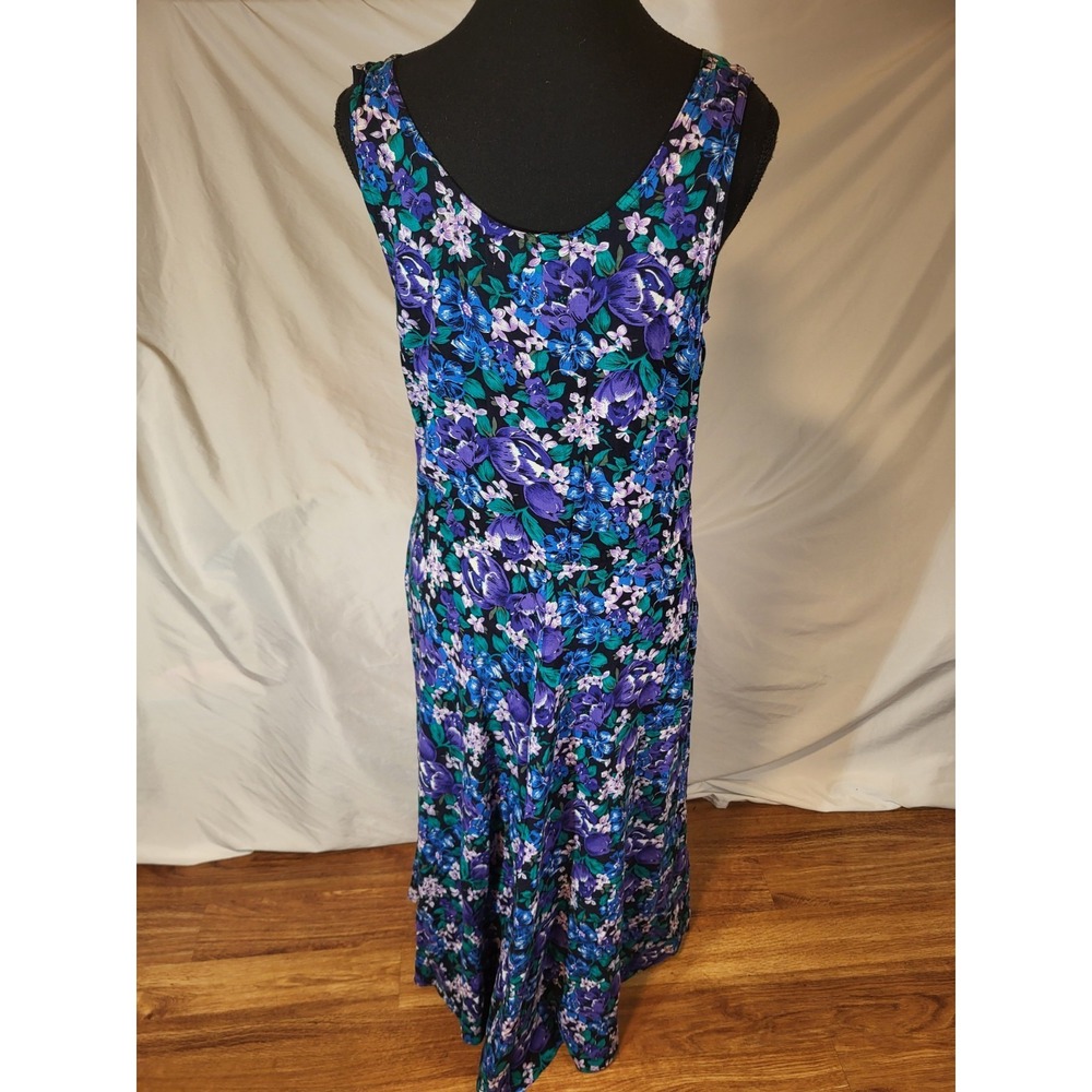 Vintage S Roberts Size 11 Dress Purple Green Blue Floral Button Front Sleeveless